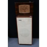 SPEAKERS - two speakers to include a dmd radio speaker and a large upright wooden stereo speaker