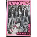 THE RAMONES - original "Rocket to Russia" promotional album poster and a Ramones badge.