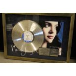 NORAH JONES - original 2002 RIAA Award presented to Steve Weatherby to commemorate RIAA certified