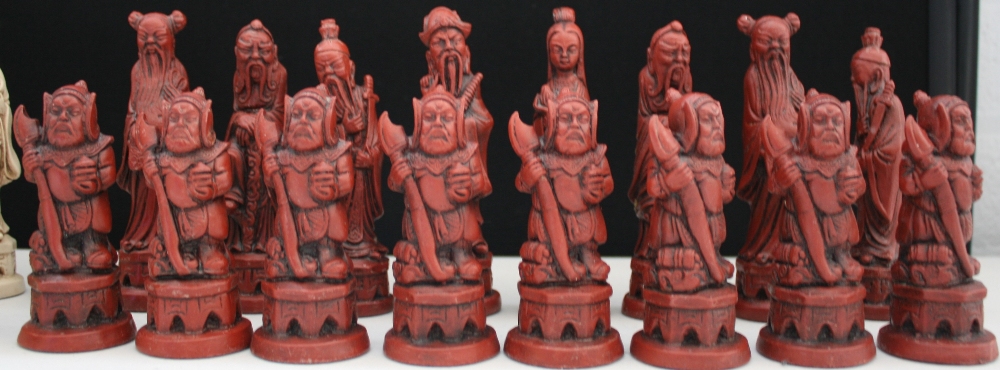 JAPANESE CHESS SET - a full chess set of Japanese red and white figures made from resin. - Image 3 of 3