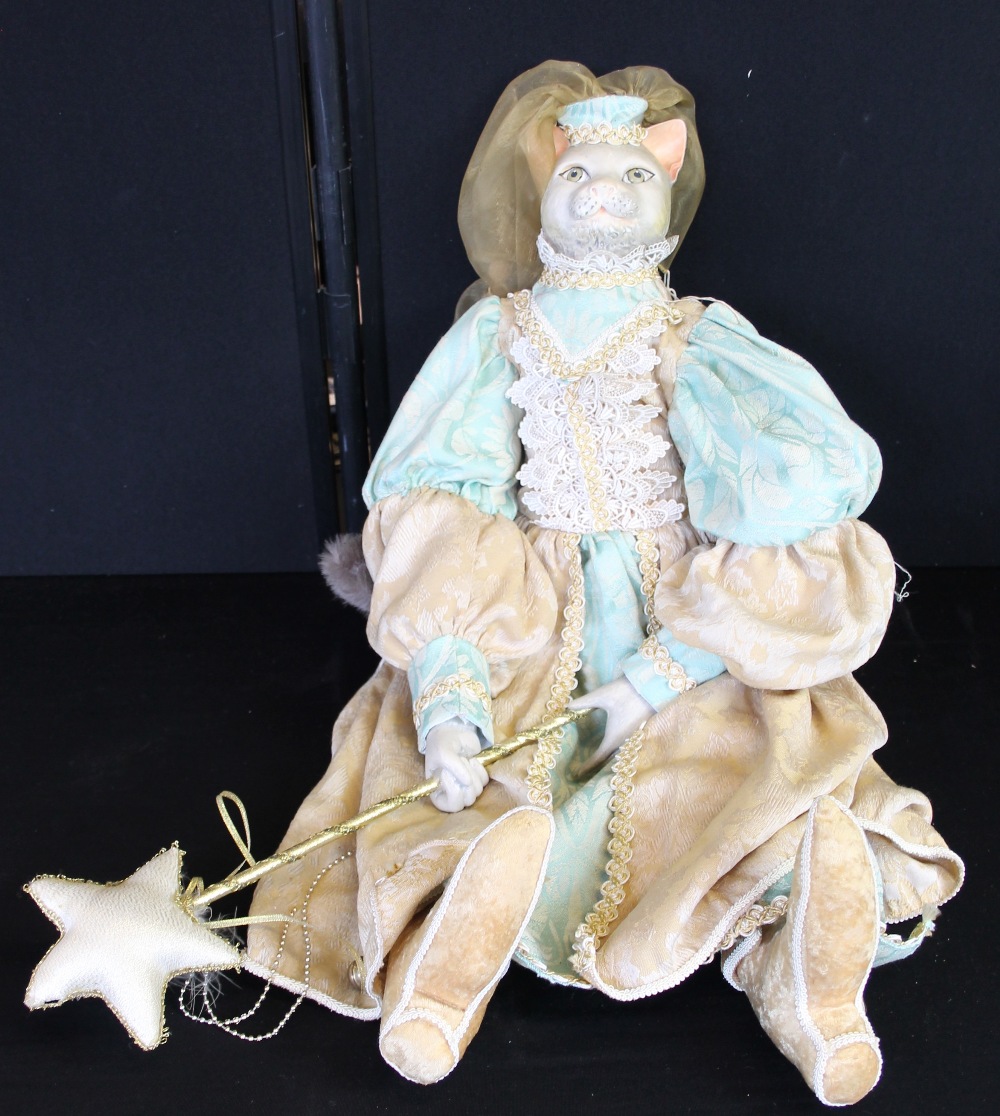 MISC - a novelty vintage doll with porcelain cat head dressed in a golden gown and veil complete - Image 3 of 4