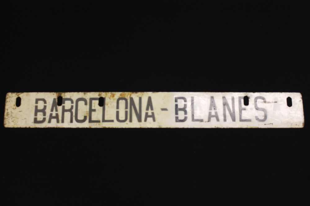 RAILWAYANA - a double signed enamel tram/train sign reading 'Barcelona - Blanes' measuring 39¼"x4¾".