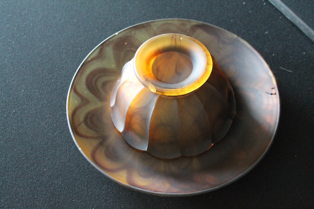 1920s BOWL - a 13" Thomas Davidson styled amber cloud bowl. No immediately discernable makers mark. - Image 3 of 3