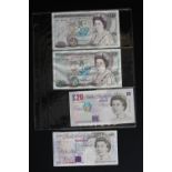 ENGLISH £20 NOTES - four circulated and uncirculated English £20 bank notes to include cashiers D.