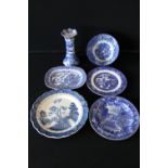 BLUE AND WHITE CROCKERY - a collection of blue and white plates x4, a bowl and a vase.