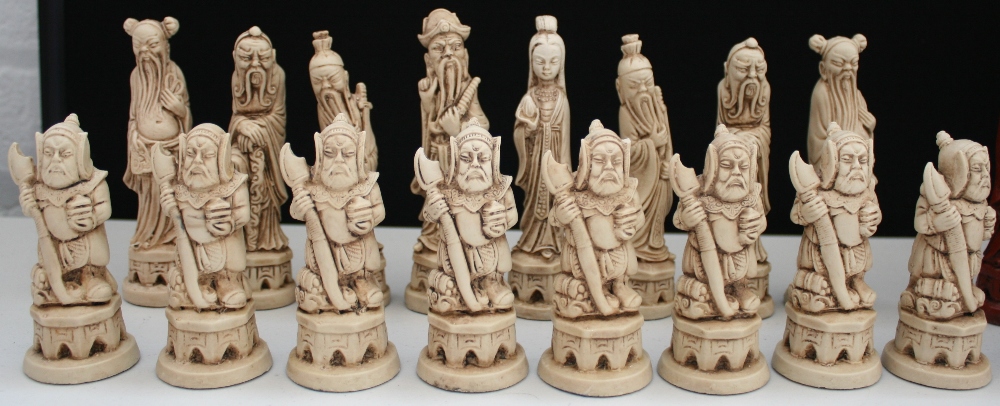 JAPANESE CHESS SET - a full chess set of Japanese red and white figures made from resin. - Image 2 of 3