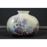 GALLE VASE - an Emile Galle cameo glass vase featuring purple leaves with blue flowers,