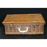 PICNIC BASKET – a vintage unused wicker Brexton English picnic basket with ceramic plates,