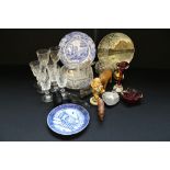 GLASS - METAL WARE -  a selection of cut glass vases and part dressing table set,