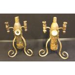 TRENCH ART - a pair of candelabra c1920 made up from French bayonets and cannon mortars,