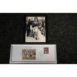 SPORTS AUTOGRAPHS - two framed pieces of football and rugby memorabilia to include an image from