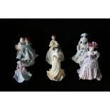 FIGURINES - COALPORT - WORCESTER - 6 figures to include a Coalport Mrs Fitzherbert number 605,