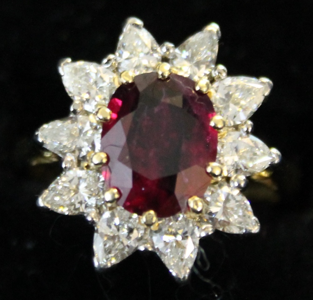 RUBY CLUSTER RING - a Ruby & Diamond cluster ring set in 18ct gold, - Image 2 of 4