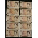 £10 BANK NOTES - a collection of 10 x Somerset circulated British ten pound banknotes.