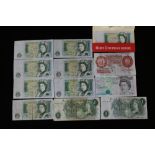 BANKNOTES - a Gill £5 note, 5 Page £1 notes,  5 £1 Somerset notes and 1 O'Brien 10 shillings note.