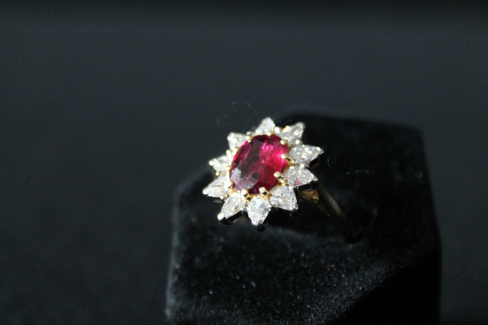 RUBY CLUSTER RING - a Ruby & Diamond cluster ring set in 18ct gold, - Image 3 of 4