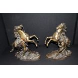 BRONZE FIGURES - a pair of French bronze figures of 'Marley horses' rearing, French c.