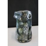 WHITEFRIARS - a Whitefriars Knobbly vase standing 23cm in height, in a bottle green marl pattern,