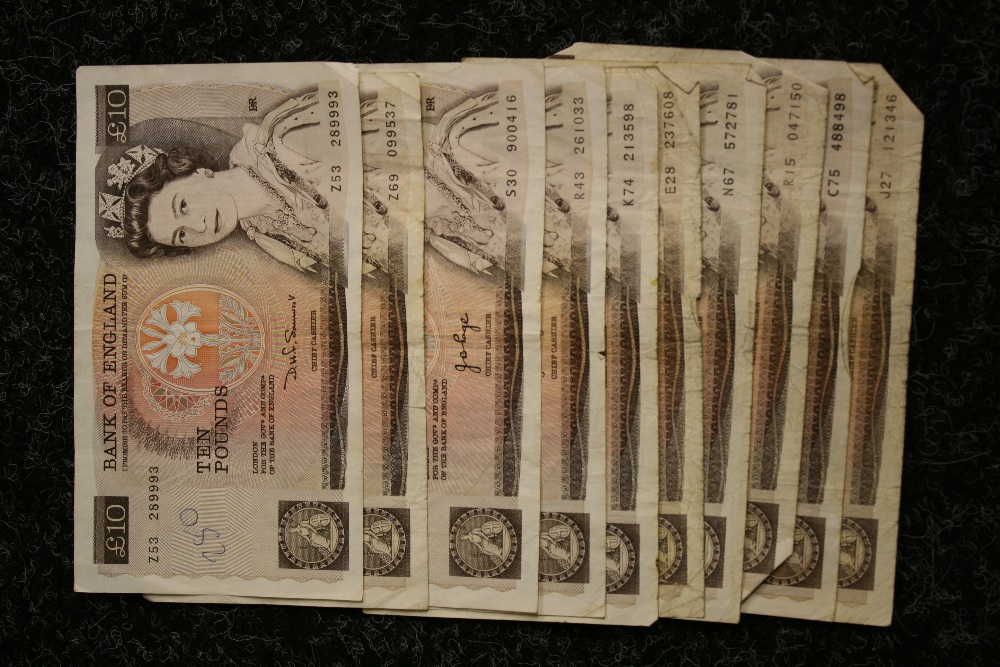 £10 BANK NOTES - a collection of 10 circulated British ten pound banknotes to include 8 x Page and - Image 2 of 2