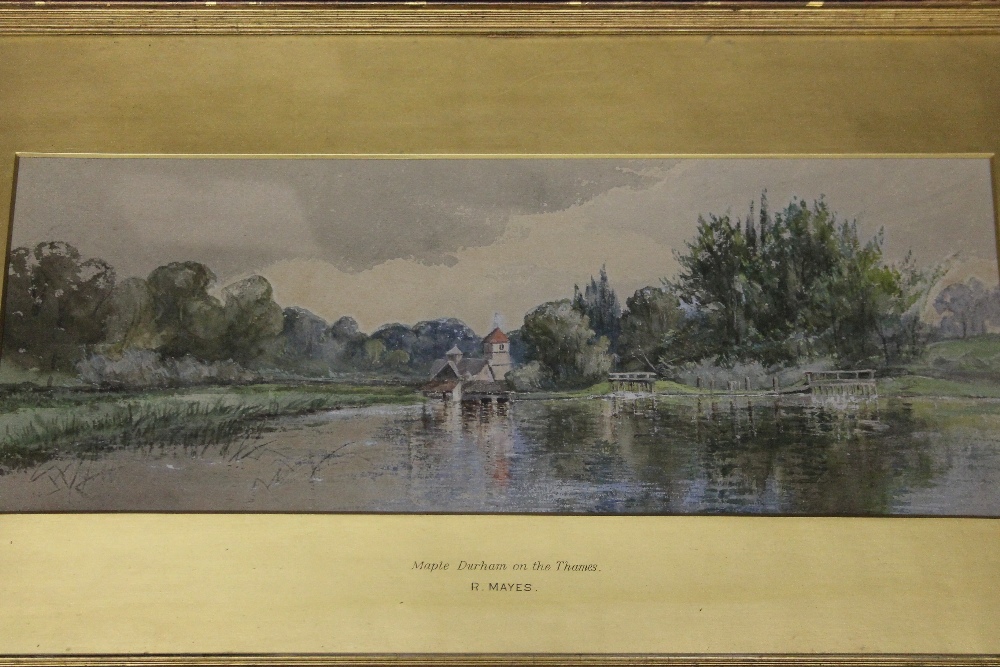 WATERCOLOUR - a gilt framed watercolour by the artist R Mayes, titled 'Maple Durham on the Thames'. - Image 2 of 2
