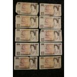 £10 BANK NOTES - a collection of 10 circulated British ten pound banknotes to include 8 x Page and