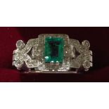 EMERALD DECO STYLE RING - a Emerald cut