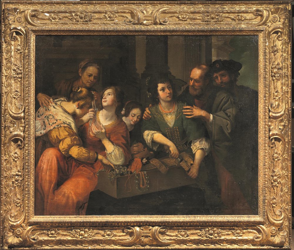 Domenico Fiasella (Sarzana 1589-Genova 1669) ACHILLE E LE FIGLIE DI LICOMEDE olio su tela, cm