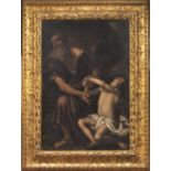 Pittore veneto, sec. XVII IL SACRIFICIO D'ISACCO olio su tela, cm 173x122, entro cornice