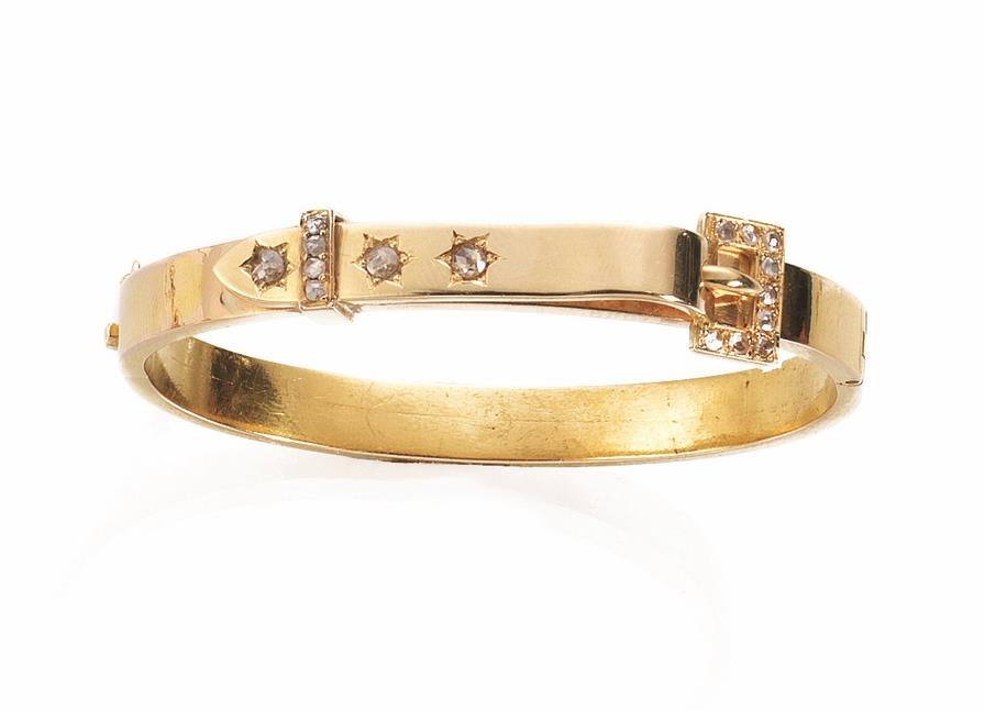 BRACCIALE IN ORO GIALLO E DIAMANTI                                         a cerchio rigido