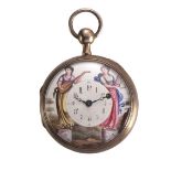 OROLOGIO DA TASCA, ANONIMO SVIZZERO SEC.XIX, IN ARGENTO  E SMALTICassa in argento liscio con carrure