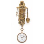 OROLOGIO DA TASCA DUCHENE & FILS, 1840 C., N. 45378, IN ORO DEI DUE COLORI CON CHATELAINE IN METALLO