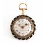 OROLOGIO DA TASCHINO PER SIGNORA AUTRAN, GENEVE, 1780 CIRCA, IN ORO, SMALTO BLU E PERLECassa in