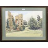 A framed watercolour 'The Ruined Tower'