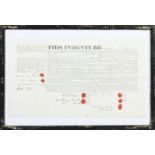 A framed indenture dated 1821.