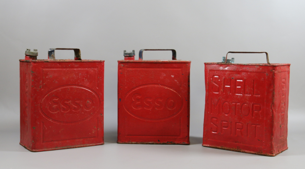 Three vintage painted Esso and Shell pet