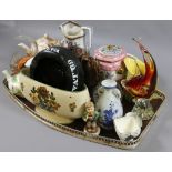 A tray of ceramics and glass including H
