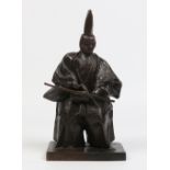 A twentieth century Japanese patinated bronze figure of a Samurai archer, signed 38cm. Condition