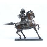 A Japanese early twentieth century Bronze figure of a Samurai warrior mounted on horseback in full