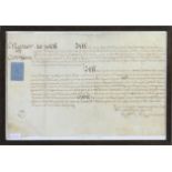 A framed handwritten legal document date