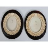 Two Cantonese carved ivory and tortoiseshell oval photograph frames, 14cm. Condition Report. To be