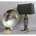 A modern tablelamp along with a vintage