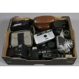 A box of old cameras to include Nikon an