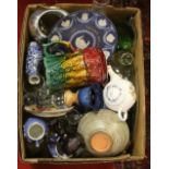 A box of assorted ceramics and glassware