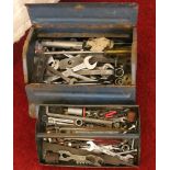 A metal tool box and contents of tools.