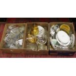 Three boxes of mixed china and glass to