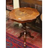 A centre pedestal marquetry occasional table.