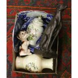 A box of miscellaneous ceramics to include Doulton, Sadler composite model of a greyhound etc.