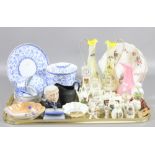 A tray of ceramics and glassware to include Royal Crown Derby, crested wares, art glass,