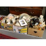 Three boxes of mixed china, glass and ornaments to include Royal Doulton examples.