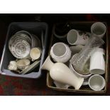 Two boxes of miscellaneous china, crockery and glasswares to include Portmerion,